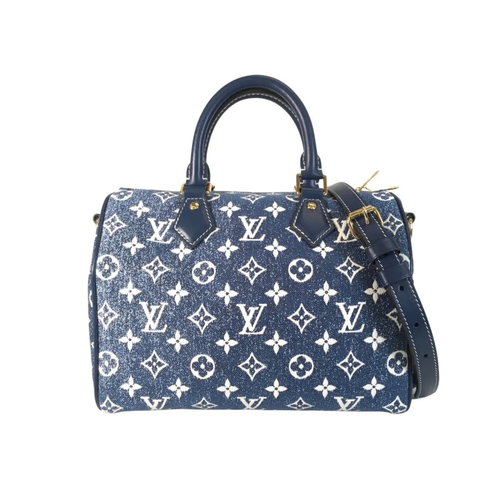 Speedy 25 Denim Handbag - Navy/White